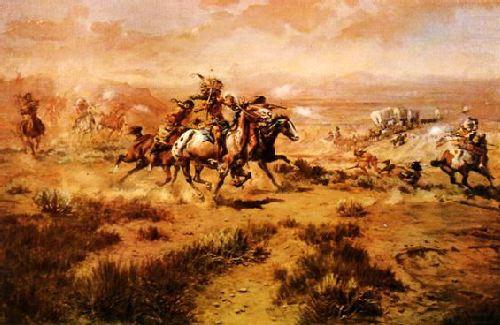 The Attack on the Wagon Train, Charles M Russell